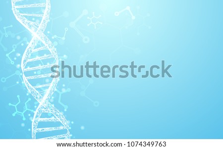 Wireframe DNA molecules structure mesh on soft blue background. Science and Technology concept Royalty-Free Stock Photo #1074349763