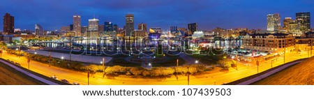 Panoramic view of Baltimore at night