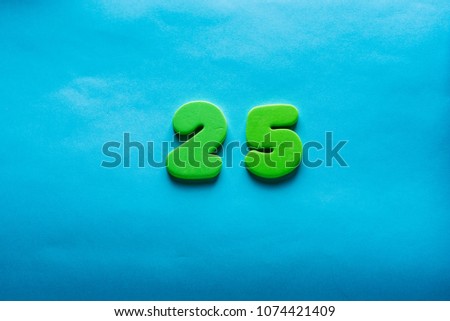 25 years old celebrating classic logo. Colored happy  green  numbers. Greetings celebrates card. Traditional  digits of ages. Sale, birthday, special prize, % off concept.