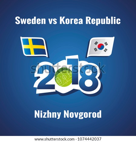 Soccer Sweden vs Korea Republic flags vector blue background