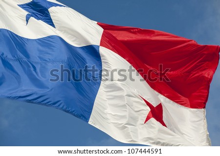 Panama national flag flying in the wind,Panama city, Panama, Central America