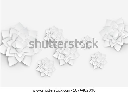 Paper art floral background. 3d flower, paper flowers, pastel color palette, botanical background, isolated clip art, bouquet, floral border.