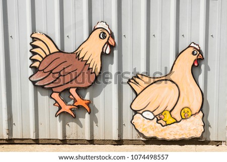 Barn Farm Animal Sign of Chickens, Rooster and Hen