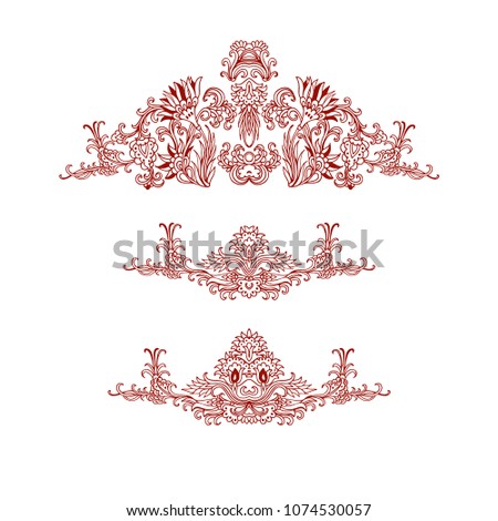 Set of ornamental floral decorative compositions on white background