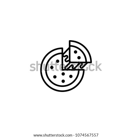 thin line pizza with cheese black icon on white background