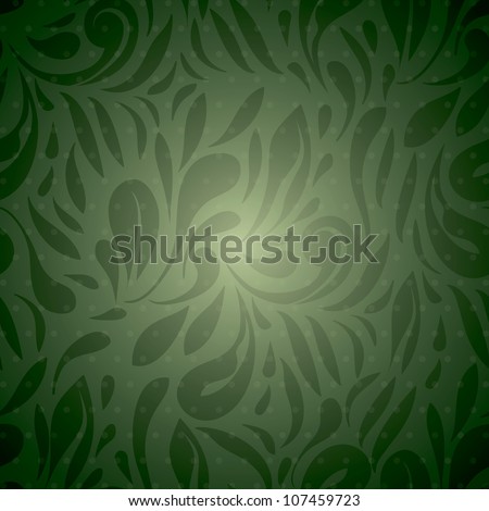 Abstract seamless floral wallpaper, dark green background
