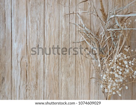 Wood table white background texture old vintage aged flatlay flowers                              