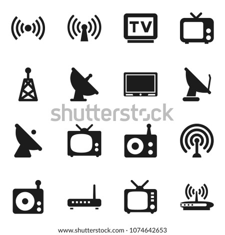 Flat vector icon set - satellite antenna vector, radio, tv, wireless, router