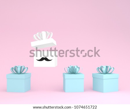 Small white gift box among blue gift box floating on pink background. minimal concept idea. Father's Day is a celebration honoring fathers and celebrating fatherhood, paternal bonds