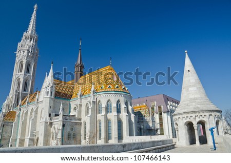 shot of the Matthias Church, Budapest, Hungary