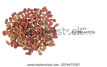 Food for dogs and cats pattern on a white background isolation, top view