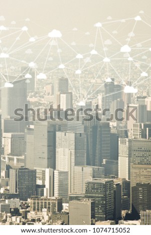 Cloud connection  technology in cityscape top view concept