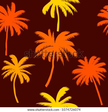 Seamless pattern with silhouettes tropical coconut palm trees. Print texture. Fabric design.