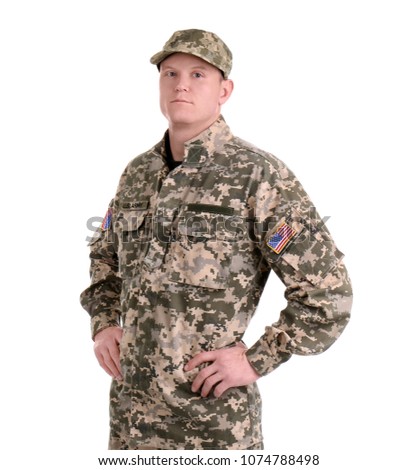 Male soldier on white background. Military service