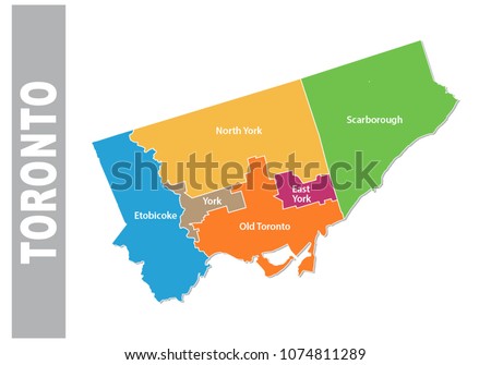 colorful toronto administrative and political map Royalty-Free Stock Photo #1074811289