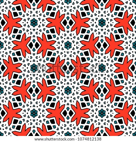 Hexagonal simmetry vector ornaments. Geometric pattern for ceramic tile, surface design, textiles, printing, wallpaper.The endless texture with abstract stars.