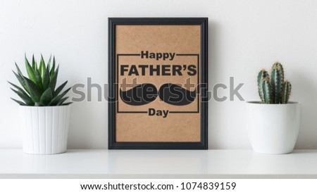 Unusual Happy Father's day Background. Modern Cactus house plants Father day greeting card.