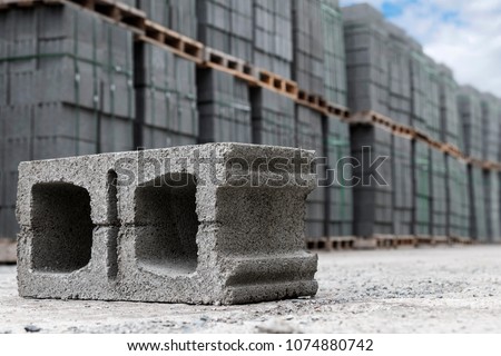Concrete blocks on wooden pallets before loading Royalty-Free Stock Photo #1074880742