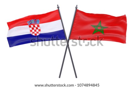 Croatia and Morocco, two crossed flags isolated on white background. 3d image