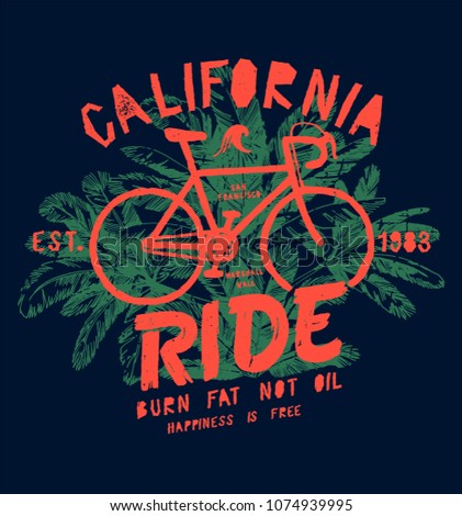 California tropical bicycle ride - vintage palm tree bright t-shirt print