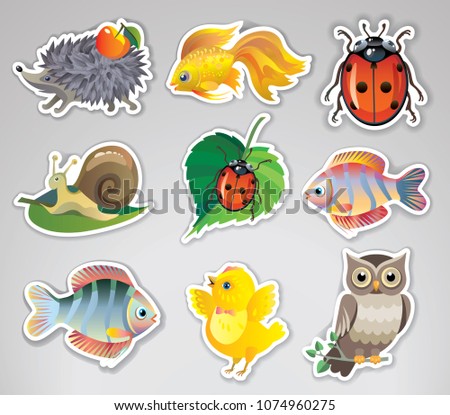 Set of vector stickers with cute animals