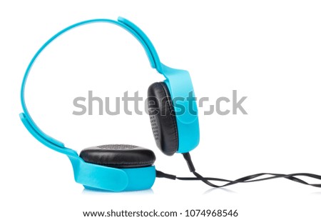Blue Headphones Isolated on White Background