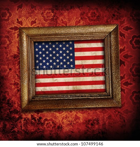 American framed flag on grunge background