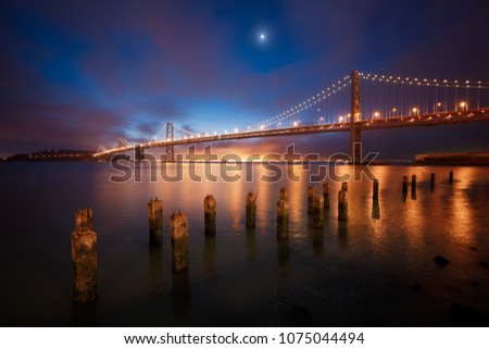 San Francisco Bay Bridge during twilight