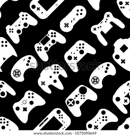 Video game controller background Gadgets seamless pattern Black and White