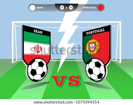 Vector illustration of soccer or football world tournament championship, Iran vs Portugal, group B