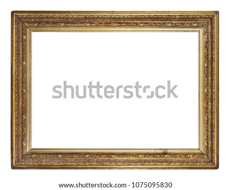 Vintage rectangle golden frame on a white background, isolated