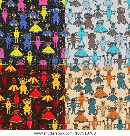 set of seamless pattern with monsters