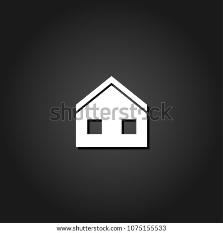 House icon flat. Simple White pictogram on black background with shadow. Vector illustration symbol