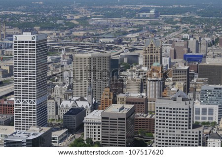 Aerial view of city, Milwaukee Wisconsin