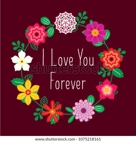 flower wreath i love you forever greeting card vector.