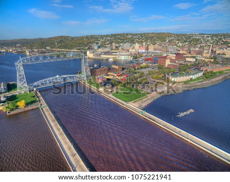 Duluth is a popular Tourist Destination in the Upper Midwest on the Shores of Lake Superior in Far North Minnesota Royalty-Free Stock Photo #1075221941