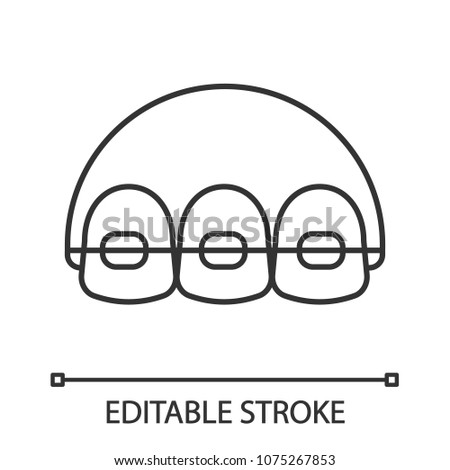 Dental braces linear icon. Thin line illustration. Teeth aligning. Contour symbol. Vector isolated drawing. Editable stroke