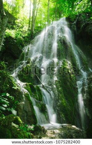 natural waterfall in forest landscape