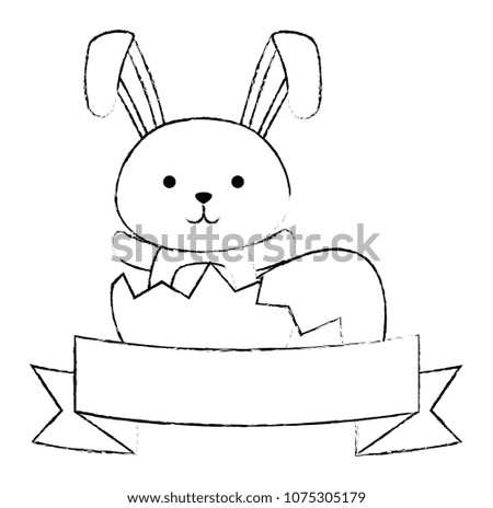 cute rabbit with broken shell egg easter celebration