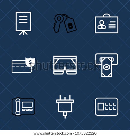 Premium set with outline icons. Such as business, template, people, electric, power, male, social, security, speaker, technology, bank, safety, white, plug, conference, coin, fashion, group, door, atm