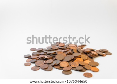 Isolated bunch of cent euro coins on white background