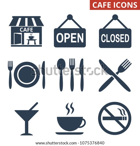 Cafe icons set on white background. Vector illustration Royalty-Free Stock Photo #1075376840