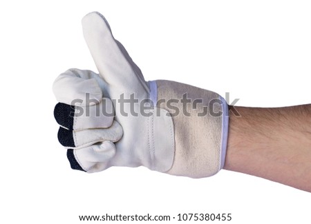 construction worker glove thumbs up. isolated on white