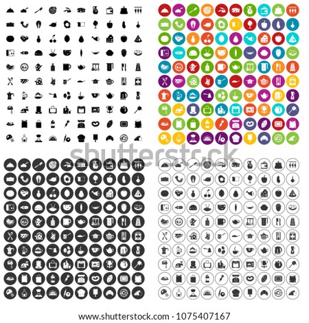 100 cooking icons set vector in 4 variant for any web design isolated on white