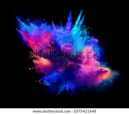 Explosion of pink and blue powder on black background. Illustration