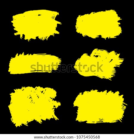 Set of Hand Painted Golden Brush Strokes. Gold Vector Grunge Brushes. Vector Frame For Text Modern Art Graphics For Hipsters.  Dirty Artistic Creative Design Elements. Perfect For Logo, Banner.