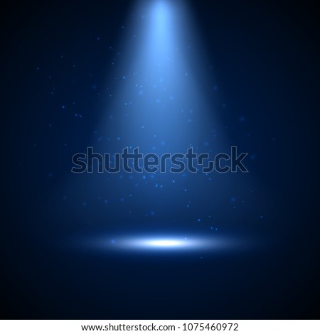 Spotlight with shiny light and particles. Vector festive illuminated glow backdrop design of spot light and stage. Royalty-Free Stock Photo #1075460972