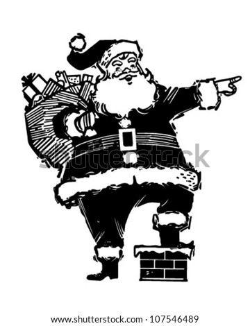 Pointing Santa - Retro Clipart Illustration