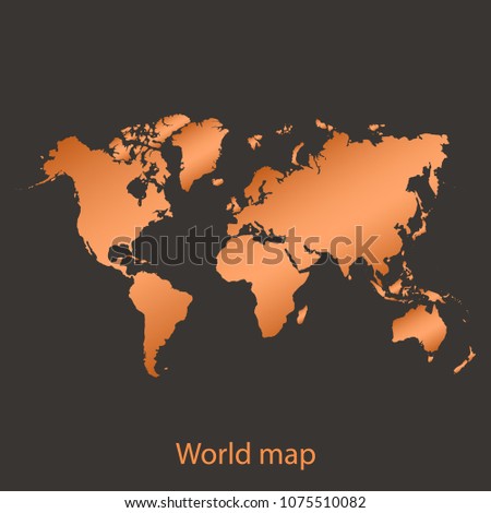 World,international map,border with chrome,orange,copper metal shine gradient. Vector illustration