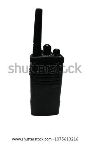 Radio transceiver. Black rectangle portable device with antenna illustration isolated on white background.